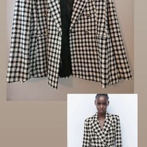 Zara Black and White Checkered Blazer
